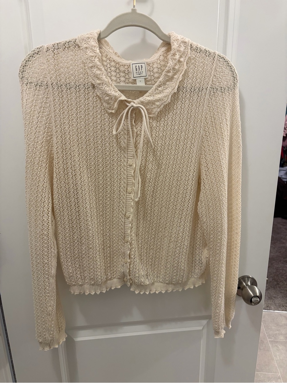 Gap × Doen Linen-Blend Pointelle Cardigan - Picture 2 of 5